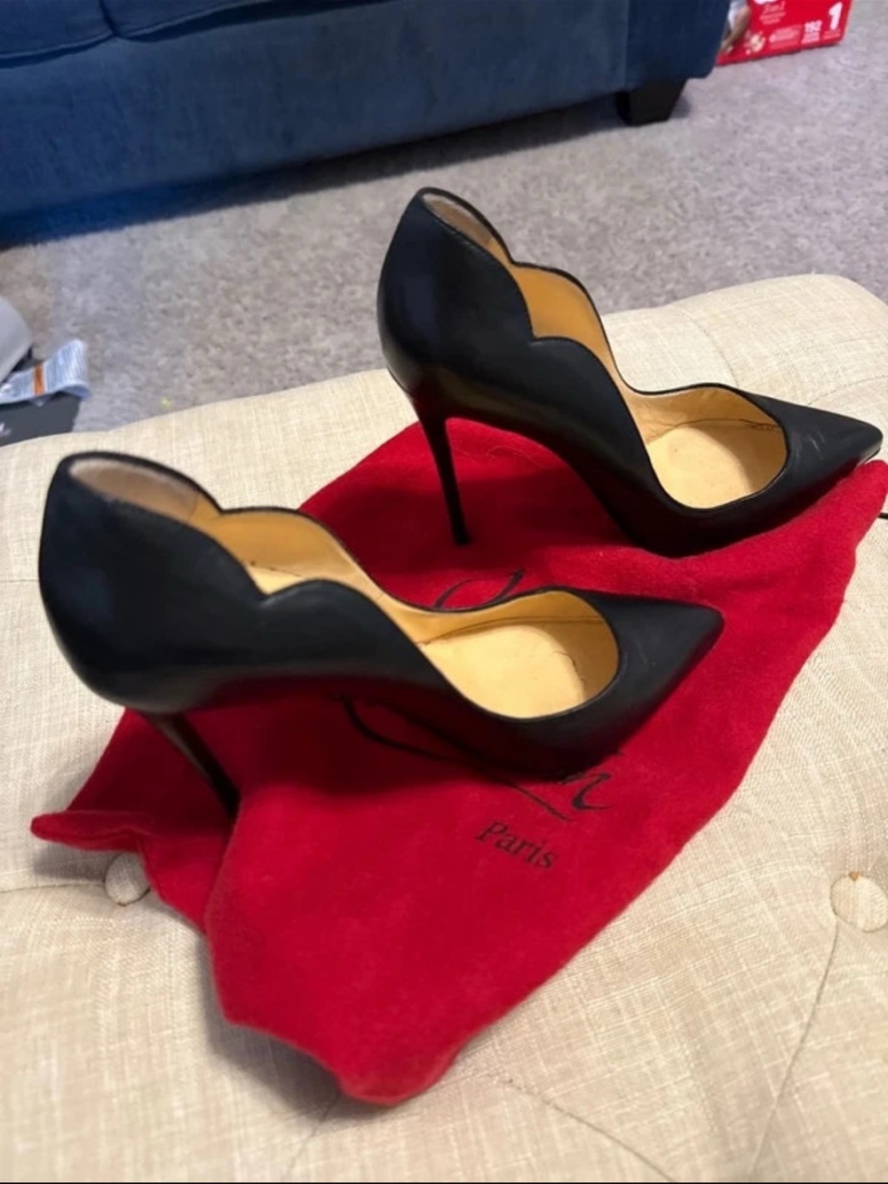 Christian Louboutin Black Scalloped-Edge Stiletto Pumps